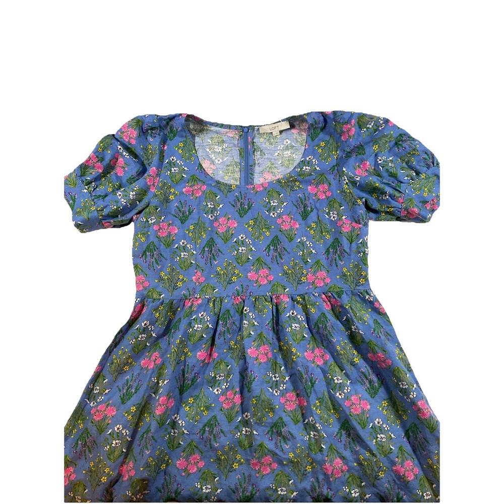 Loft Women Short Sleeve Dress Size 12 Floral Linen Blend. K25